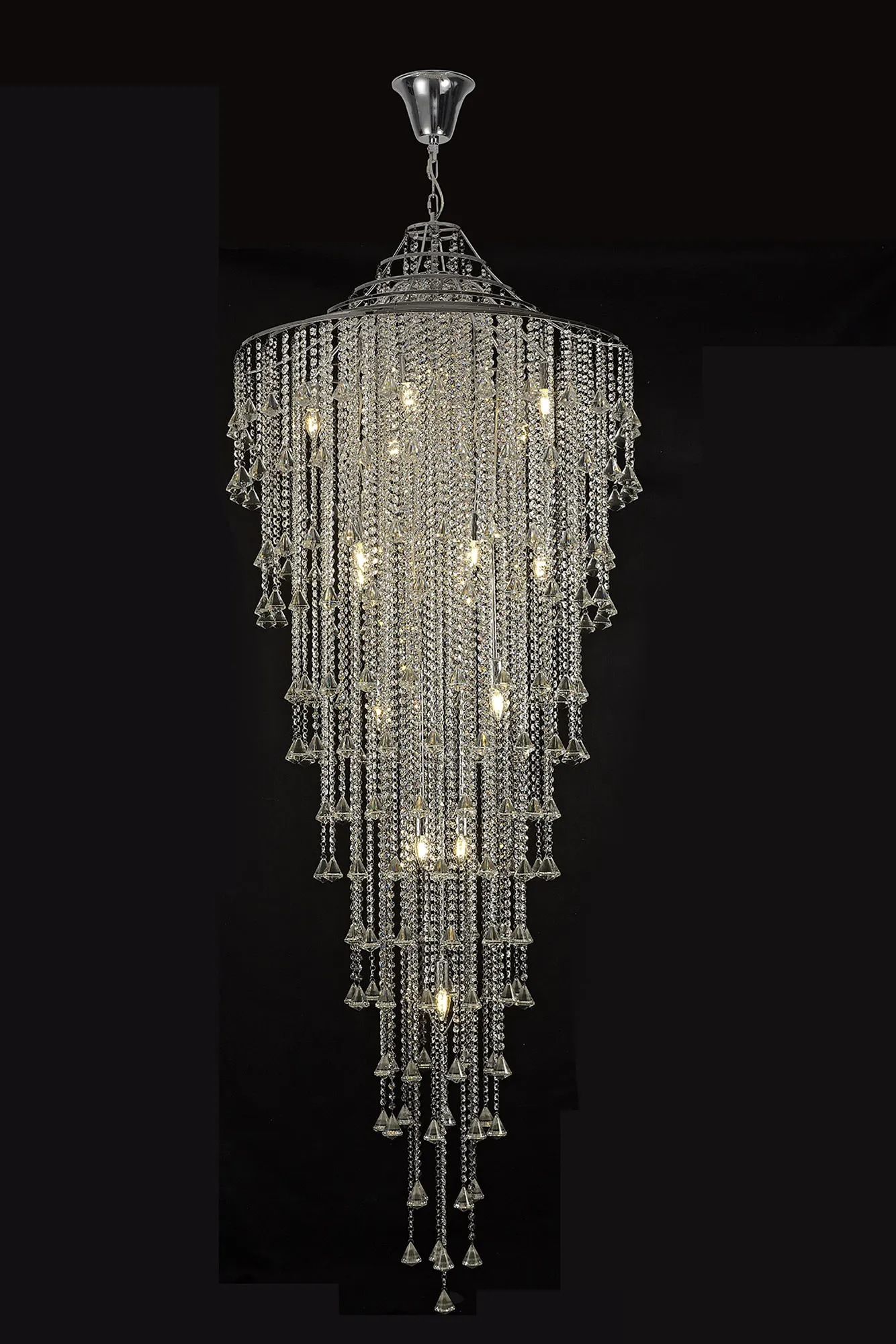 Inina Polished Chrome Crystal Ceiling Lights Diyas Statement Crystal Fittings